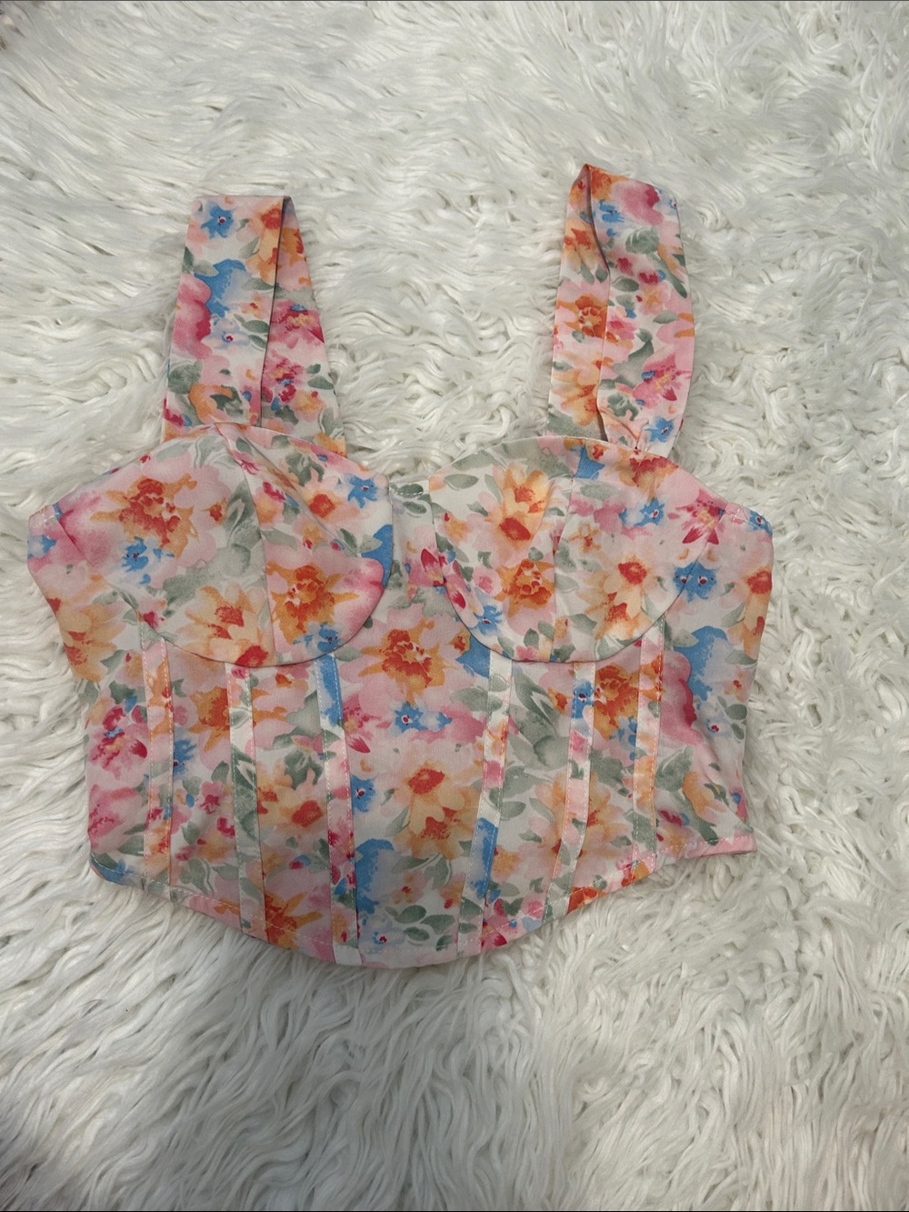 SHEIN Floral Sweetheart Crop Top - Pastel Multi